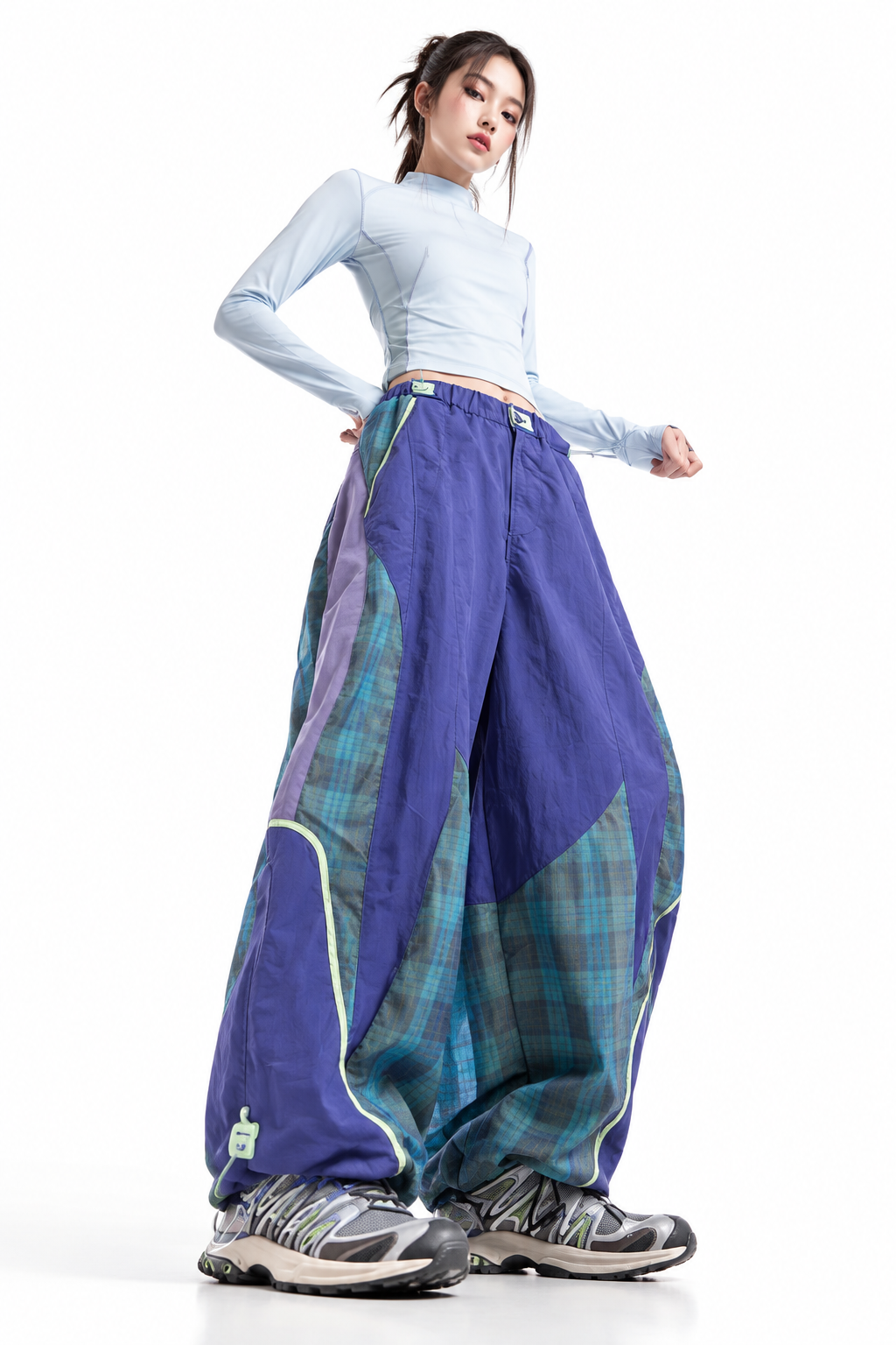 Patchwork Plaid Balloon Trousers